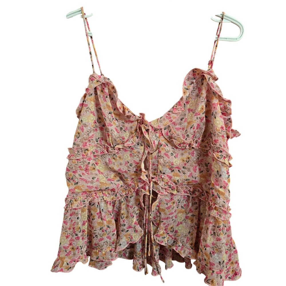 Lush Women's Floral Strappy Tank Whimsical Coquette Coachella Romantic Bohemian